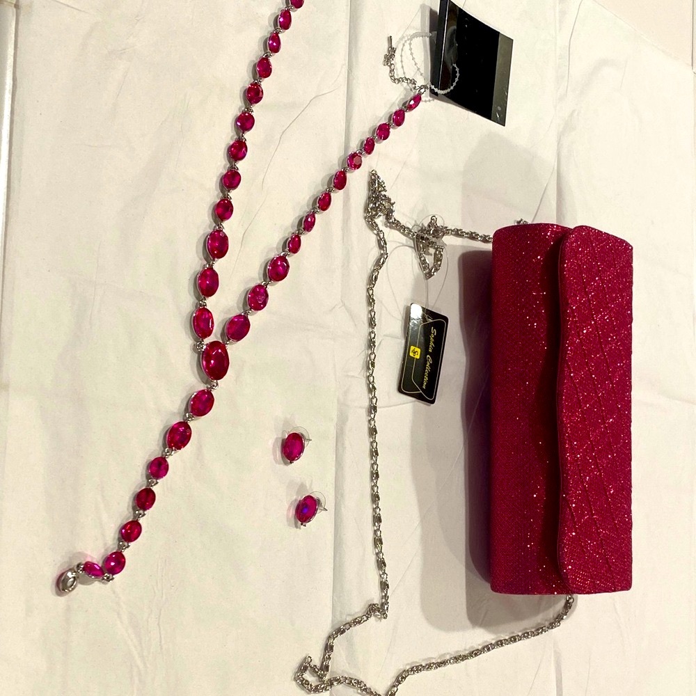 Pink Jewelry Set with Clutch